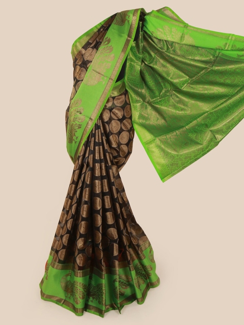 

Pothys Black & Green Art Silk Tanchoi Kora Woven Design Saree