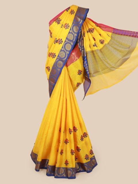 

Pothys Yellow Embroidered Art Silk Saree