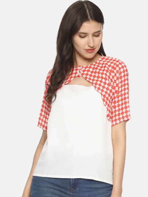 

COUPER & COLL White & Red Checked Georgette Regular Layered Top
