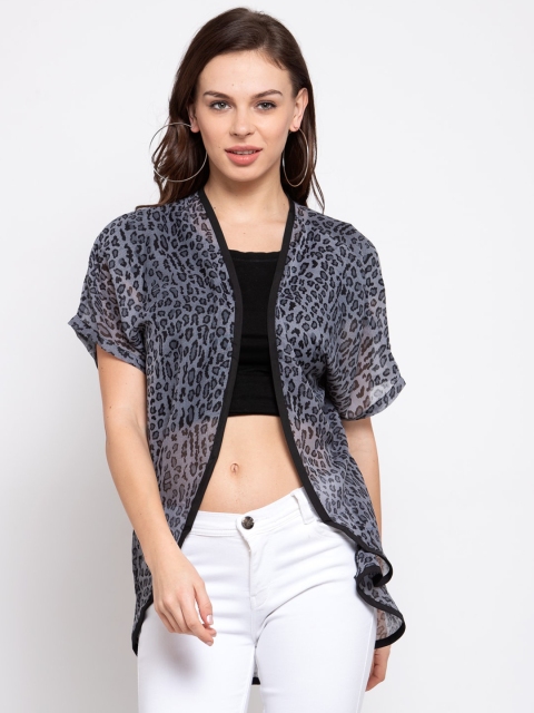 

Style Quotient Women Grey & Black Printed Open Front Shrug