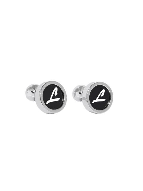 

Blacksmith Silver-Plated & Black Letter L Monogram Round Cufflinks