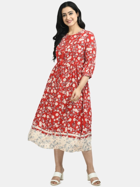 

Aaruvi Ruchi Verma Women Red & White Floral Printed Maternity A-Line Dress