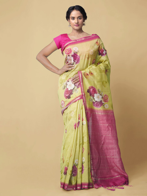 

Unnati Silks Yellow Silk Cotton Woven Design Chanderi Saree