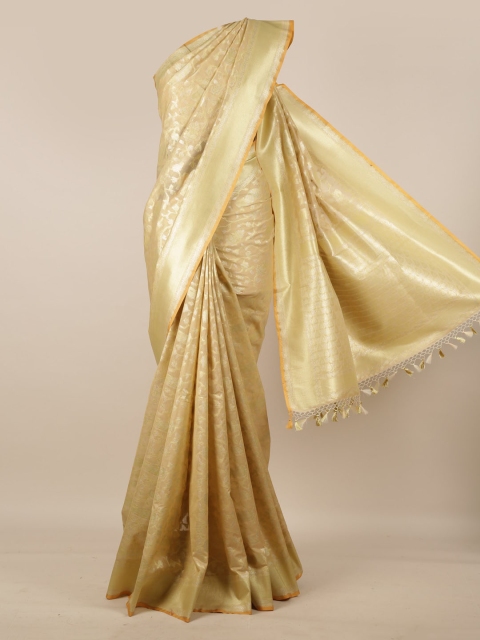

Pothys Cream-Coloured Pure Silk Woven Design Banarasi Saree With Tasseled Pallu