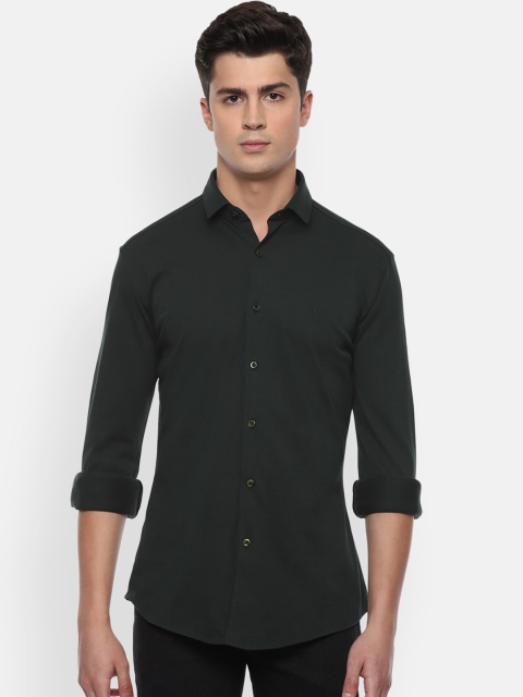 

V Dot Men Green Slim Fit Solid Casual Cotton Shirt