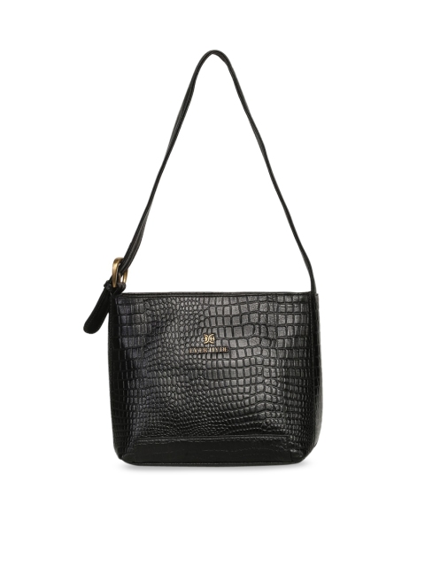 

EVER HYDE Black Crocodile-Skin Textured Leather Shoulder Bag