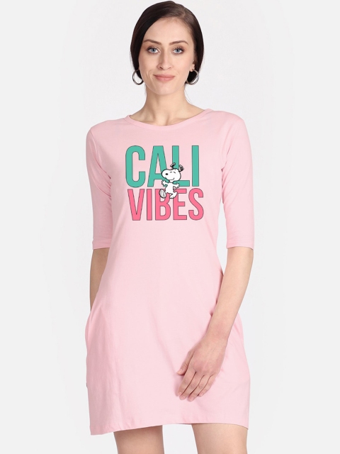 

Free Authority Women Pink Peanuts Printed Cotton T-shirt Dress
