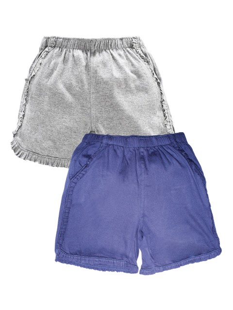 

KiddoPanti Girls Pack Of 2 Blue & Grey Solid Regular Fit Hot Pants