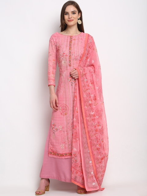 

Stylee LIFESTYLE Pink & Red Poly Georgette Unstitched Dress Material
