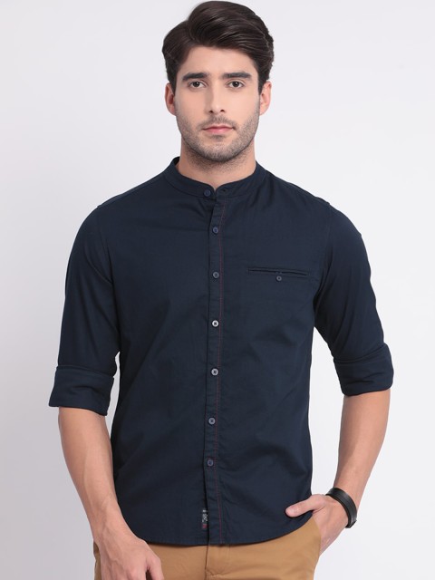 

t-base Men Navy Blue Slim Fit Solid Casual Shirt