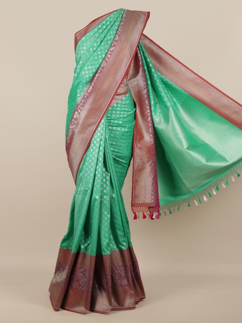 

Pothys Green & Maroon Pure Silk Woven Design Banarasi Saree With Tasseled Pallu