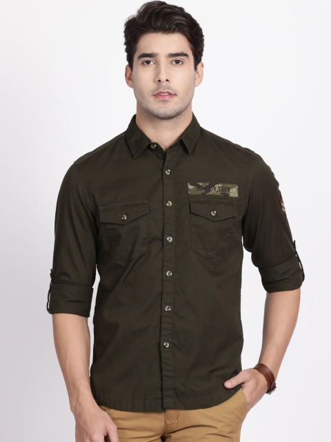 

t-base Men Green Slim Fit Solid Casual Shirt