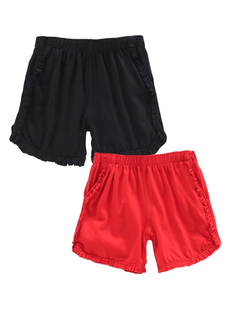 

KiddoPanti Girls Pack Of 2 Black & Red Solid Regular Fit Hot Pants