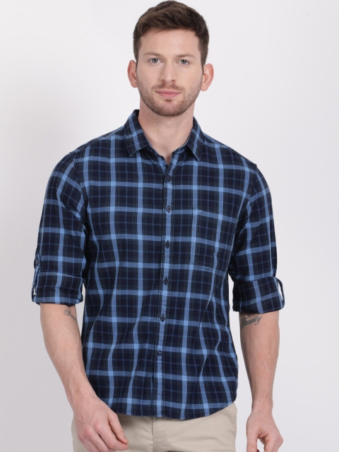 

t-base Men Blue Slim Fit Checked Casual Shirt