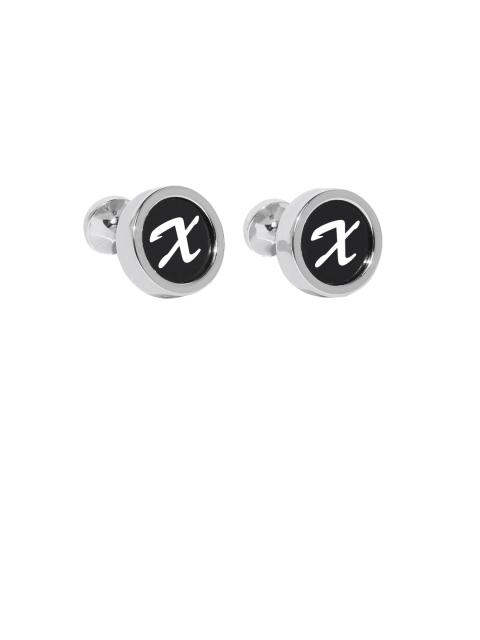 

Blacksmith Silver-Plated & Black Letter X Monogram Round Cufflinks