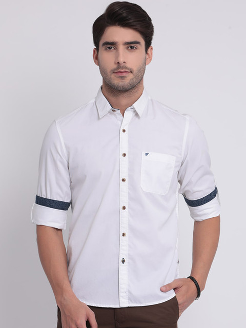 

t-base Men White Slim Fit Solid Casual Shirt
