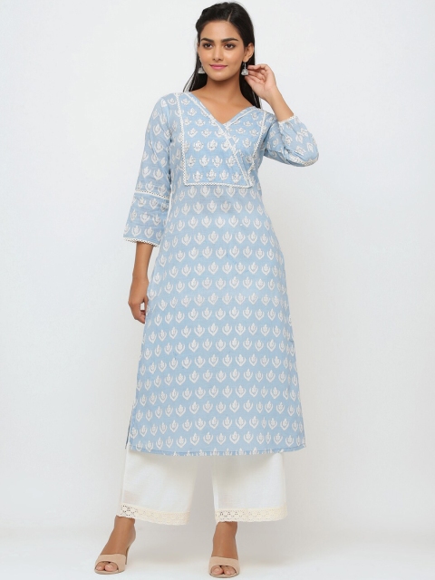 

Tara-c-tara Women Blue & White Ethnic Motifs Printed Sequins Indigo Kurta