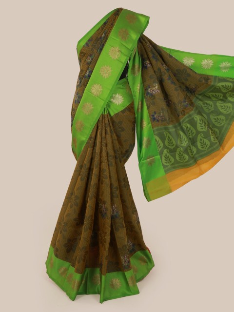 

Pothys Olive Green Printed Tanchoi Kora Art Silk Saree