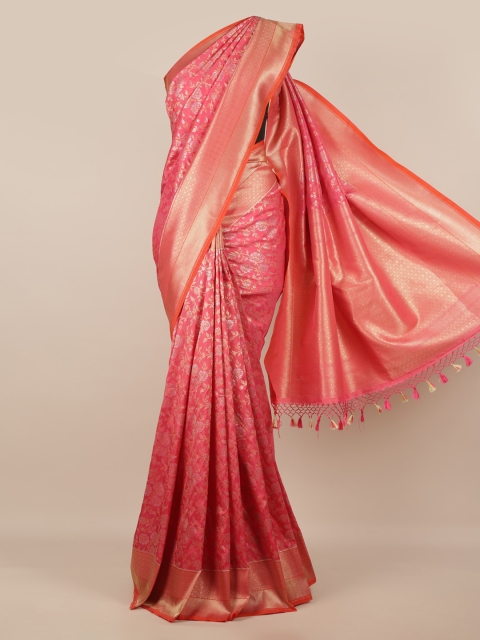

Pothys Pink & Gold-Toned Pure Silk Woven Design Banarasi Saree With Tasseled Pallu