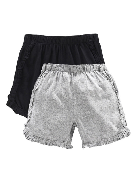 

KiddoPanti Girls Pack Of 2 Black & Grey Solid Regular Fit Hot Pants