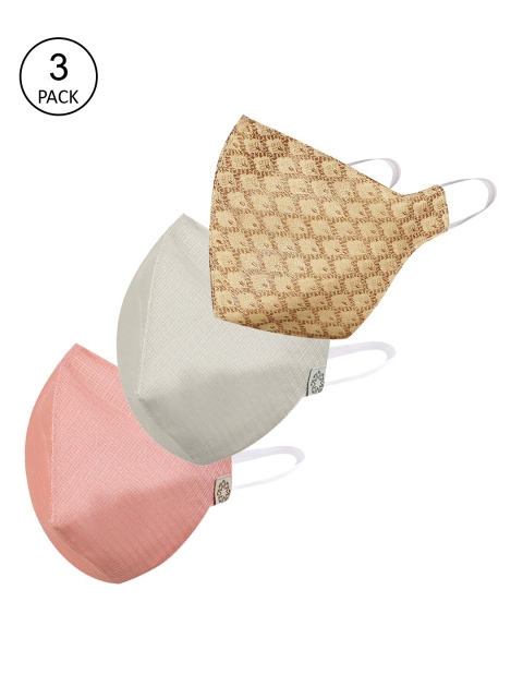 

VASTRAMAY Unisex Pack of 3 Self Design Reusable 3Ply Mask, Pink