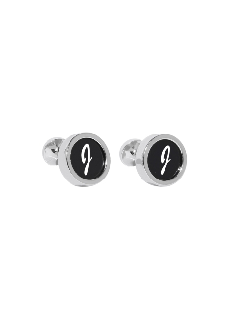 

Blacksmith Silver-Plated & Black Letter J Monogram Round Cufflinks