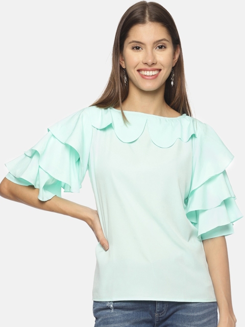 

COUPER & COLL Sea Green Georgette Regular Top