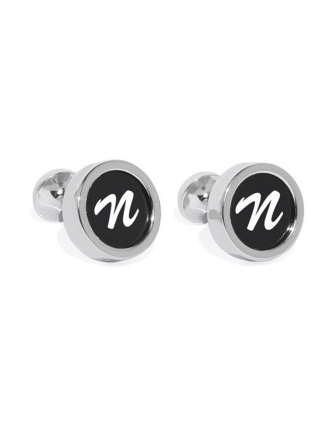 

Blacksmith Silver-Plated & Black Letter N Monogram Round Cufflinks