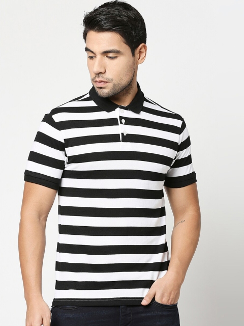 

Bewakoof Men Black & White Striped Polo Collar T-shirt