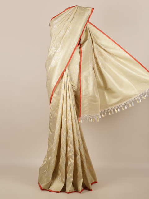 

Pothys Cream-Coloured Pure Silk Woven Design Banarasi Saree With Tasseled Pallu