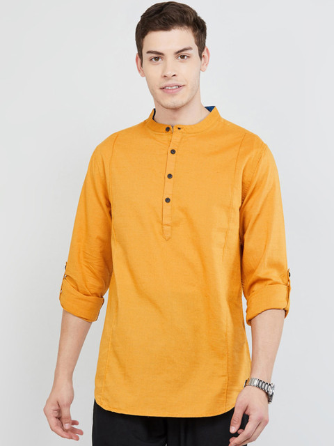 

Max Men Yellow Solid Straight Kurta