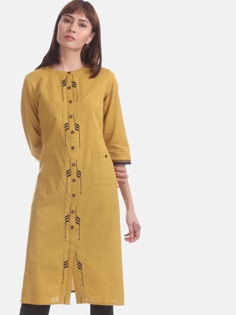 

Karigari Women Mustard Embroidered Thread Work Kurta