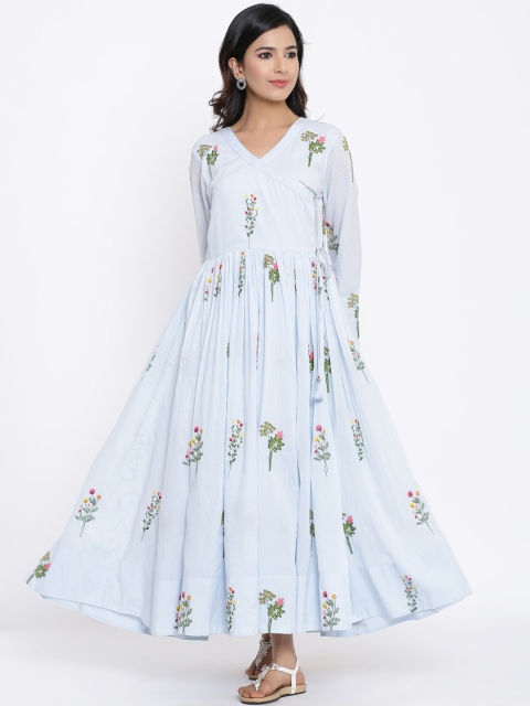 

VRISA Women Blue & Green Printed Maxi Dress