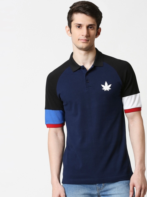 

Bewakoof Men Blue Colourblocked Polo Collar T-shirt