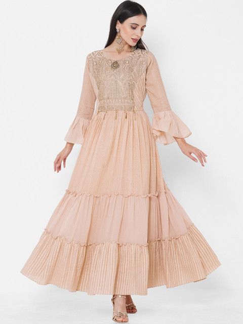 

FASHOR Women Cream-Coloured Embellished Maxi Dress