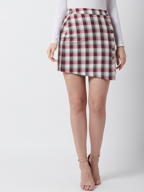 

MAGRE Women Maroon & Black Checked A-Line Mini Skirt