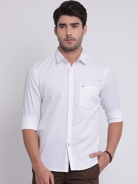 

t-base Men White Slim Fit Solid Casual Shirt
