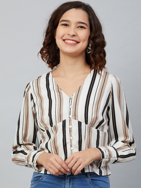

Rare Women Off White Striped Crepe A-Line Top