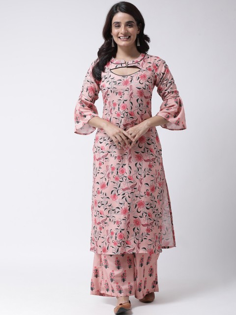 

Hangup Women Peach-coloured & Pink Floral Printed Bell Sleeves Kurta