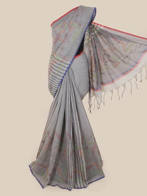 

Pothys Grey Striped Jute Cotton Saree