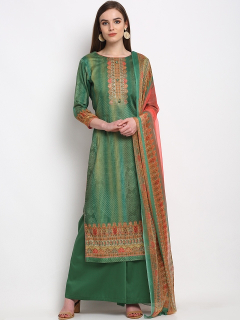 

Stylee LIFESTYLE Green & Orange Silk Blend Unstitched Dress Material