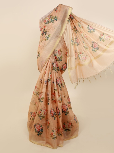 

Pothys Peach-Coloured Printed Tissue Saree
