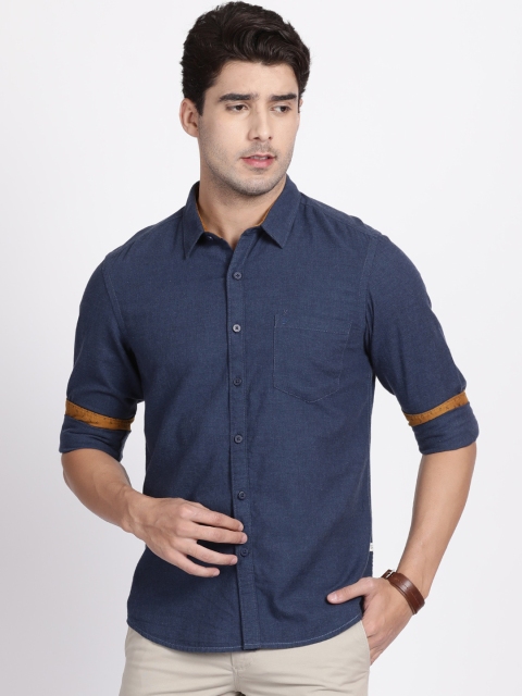 

t-base Men Navy Blue Slim Fit Solid Casual Shirt