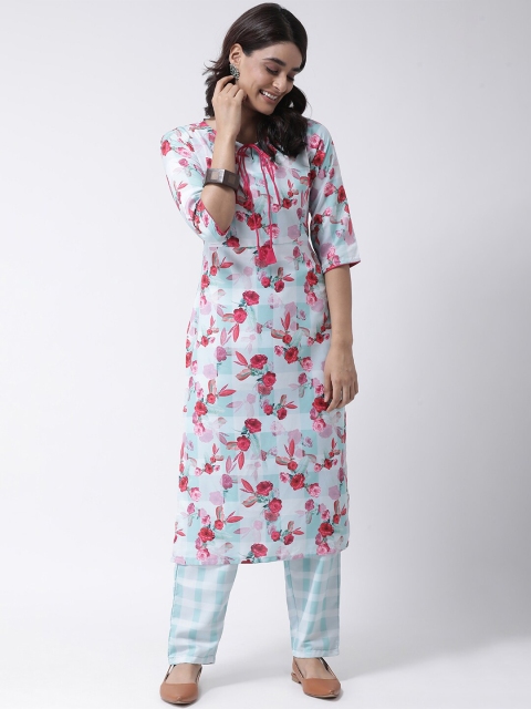 Hangup Women Blue Floral Printed Straight Kurta