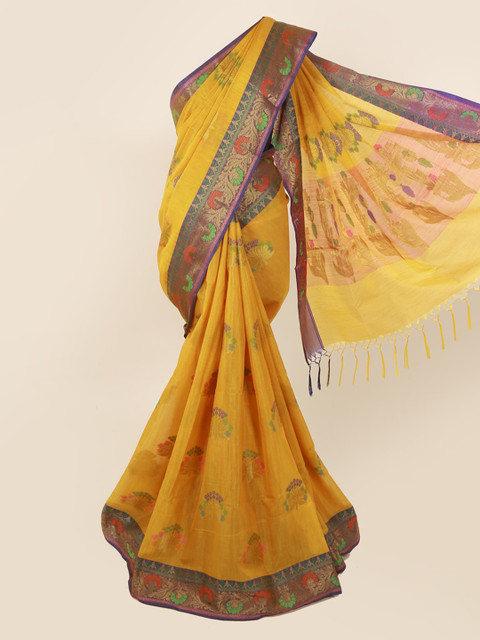 

Pothys Mustard Yellow Woven Design Cotton Blend Saree