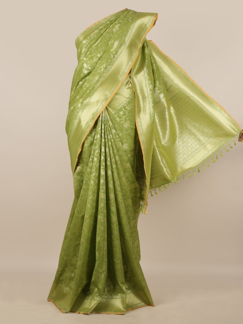 

Pothys Green Pure Silk Woven Design Banarasi Saree With Tasseled Pallu