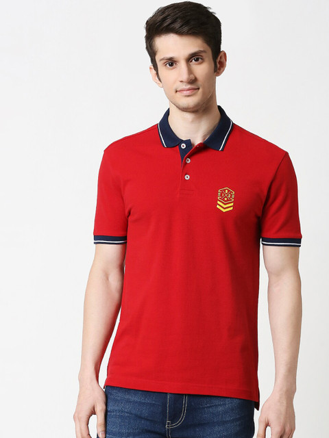 

Bewakoof Men Red Solid Polo Collar T-shirt