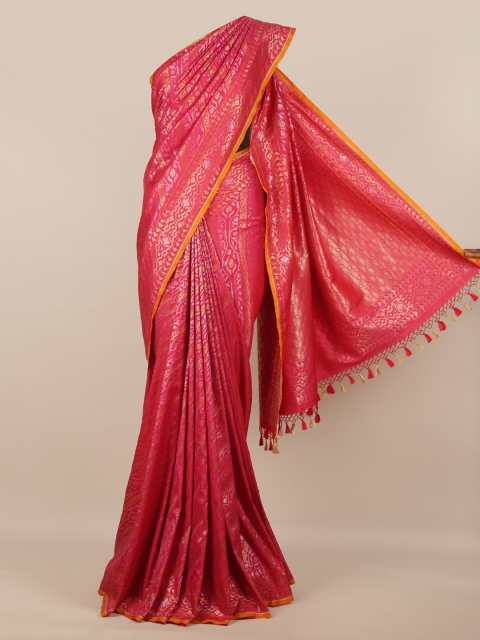 

Pothys Pink & Gold-Toned Pure Silk Woven Design Banarasi Saree With Tasseled Pallu