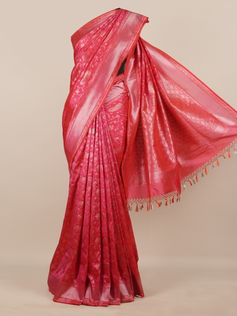 

Pothys Pink Pure Silk Woven Design Banarasi Saree With Tasseled Pallu