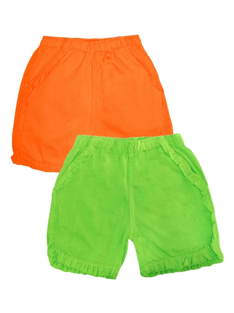 

KiddoPanti Girls Pack Of 2 Orange & Green Solid Regular Fit Hot Pants